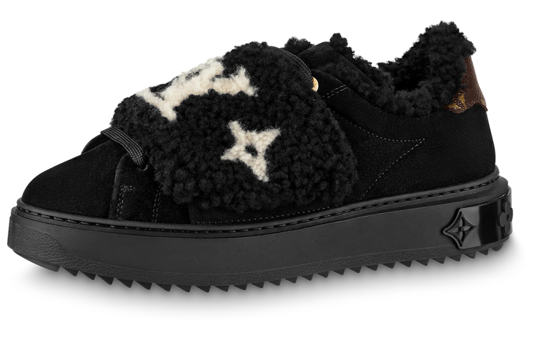 (Women) Louis Vuitton LV Time Out Furry Sneakers 'Black with Brown and White Logo' 1AADTK