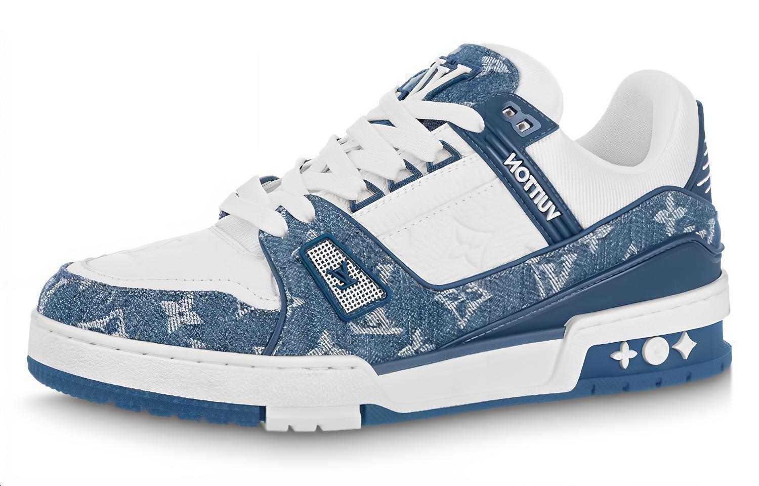 (Women) Louis Vuitton LV Trainer Sneakers 'White with Blue Mesh Monogram' 1AC2AM
