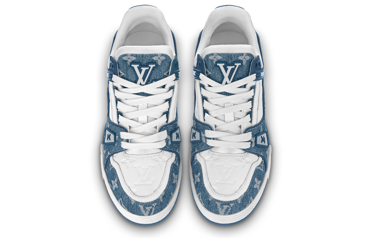 Lookbook (W) Zapatillas Louis Vuitton LV Trainer 'Blanco con Monograma Azul de Malla' 1AC2AM