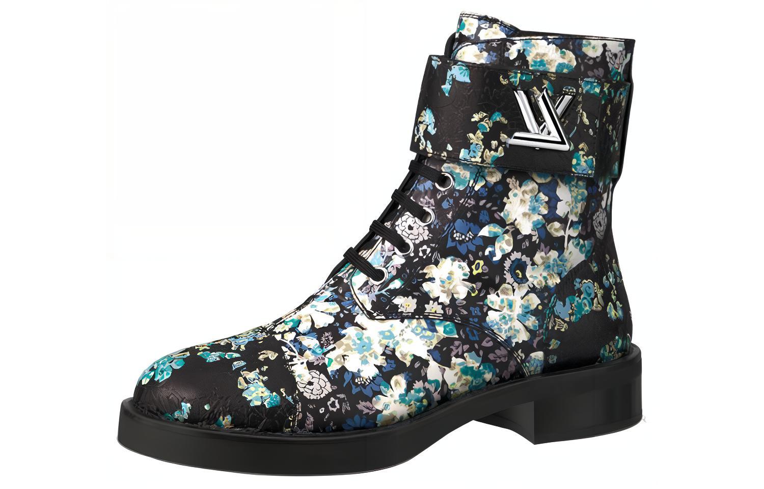 (Women) Louis Vuitton LV Wonderland Printing Small Cowhide Flat Blue Black 1A5LX7