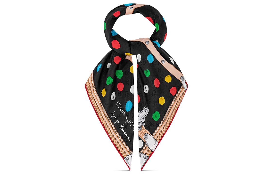 (Women) Louis Vuitton LV YK Monogram Polka Dot Print Silk Scarf Black  Fashion M78283 圖 4
