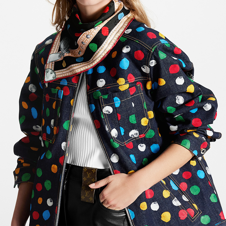 (Women) Louis Vuitton LV YK Monogram Polka Dot Print Silk Scarf Black  Fashion M78283 圖 5