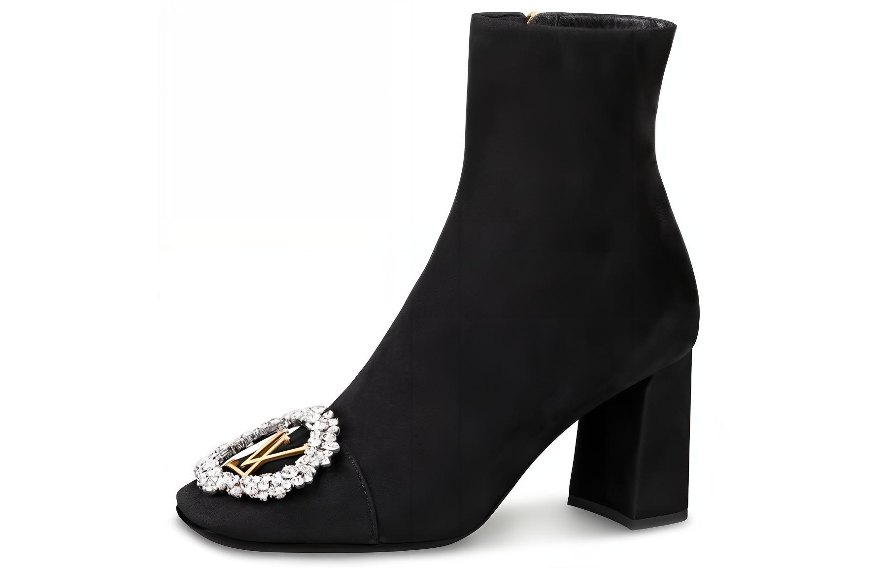 (Women) Louis Vuitton Madeleine Ankle Boot 'Swarovski Goat Suede Black' 1A5BMO