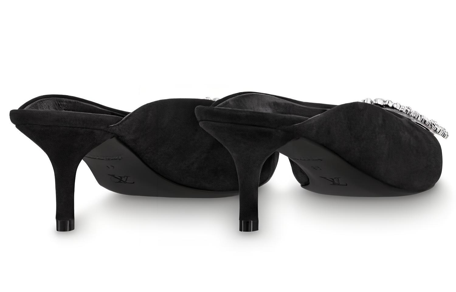 Shop (W) Louis Vuitton Madeleine Mule Baskets à Talons Hauts en Daim Noir 1A5BU3
