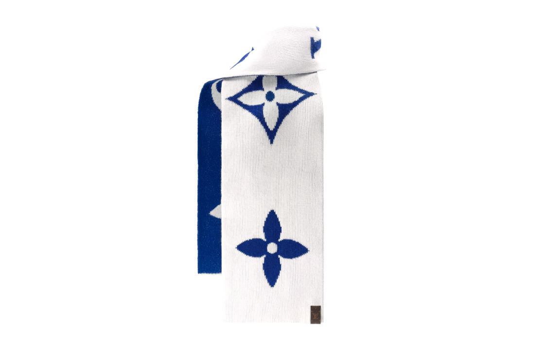 (Women) Louis Vuitton Medallion Badge Decorated Blue Wool Scarf for Women M79306