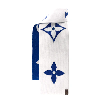 (Women) Louis Vuitton Medallion Badge Decorated Blue Wool Scarf for Women M79306