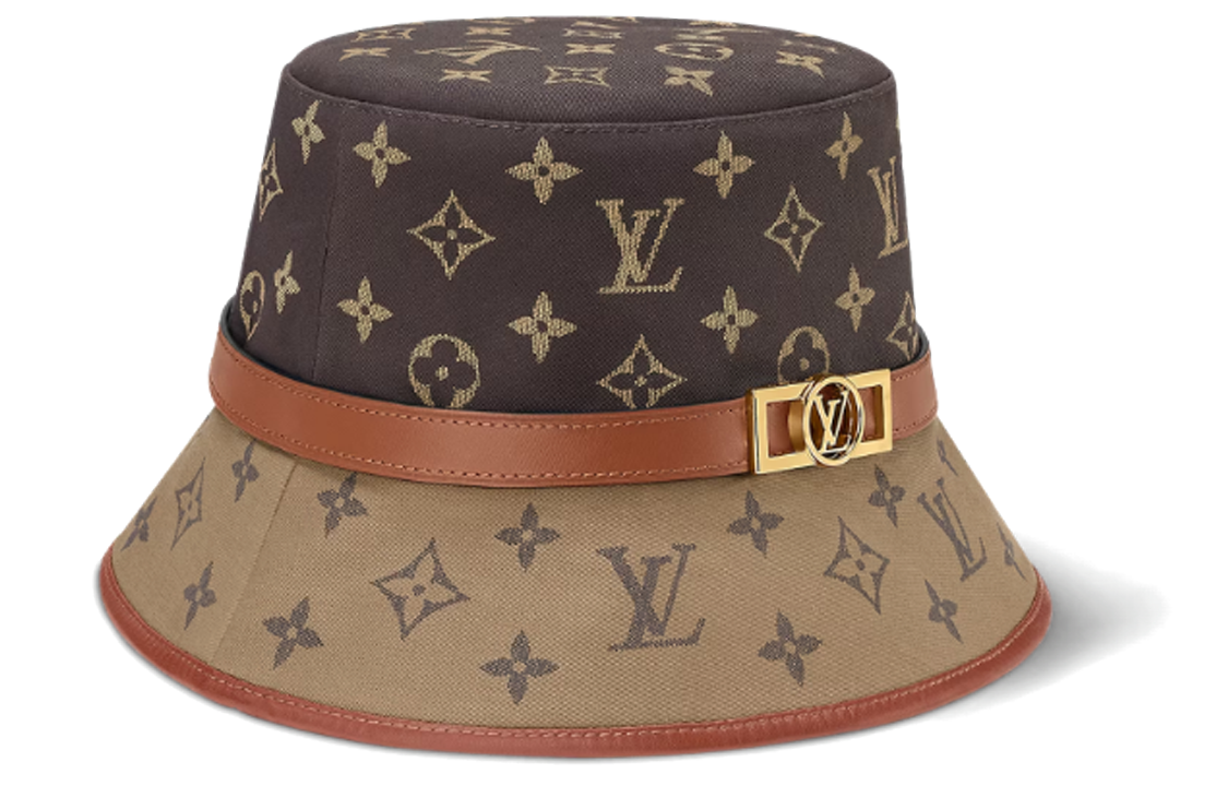 (Women) LOUIS VUITTON Metal Logo Cotton Bucket Hat Women Brown. M7277M