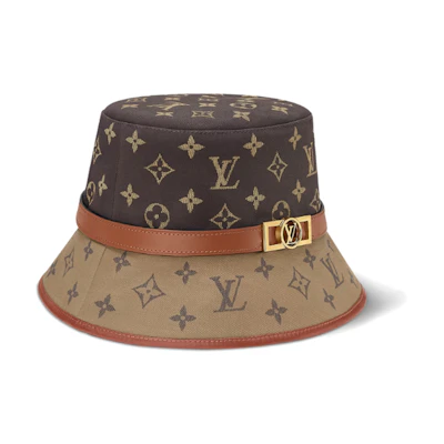 (Women) LOUIS VUITTON Metal Logo Cotton Bucket Hat Women Brown. M7277M