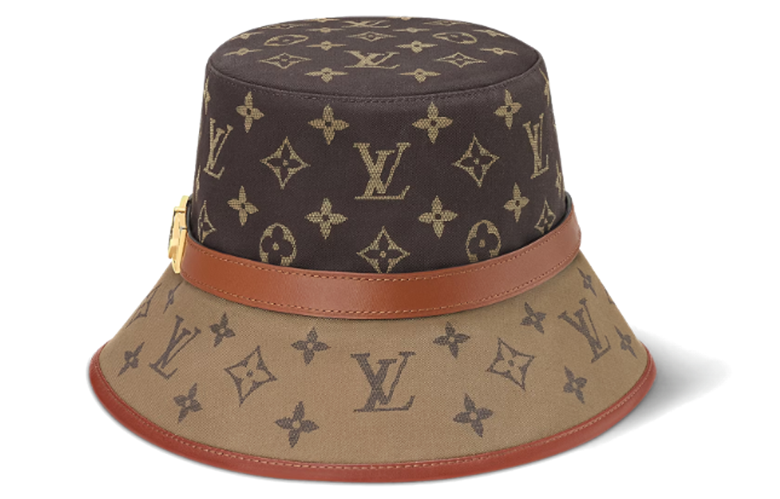 Lookbook (W) 루이비통 메탈 로고 코튼 버킷햇 여성 브라운. M7277M