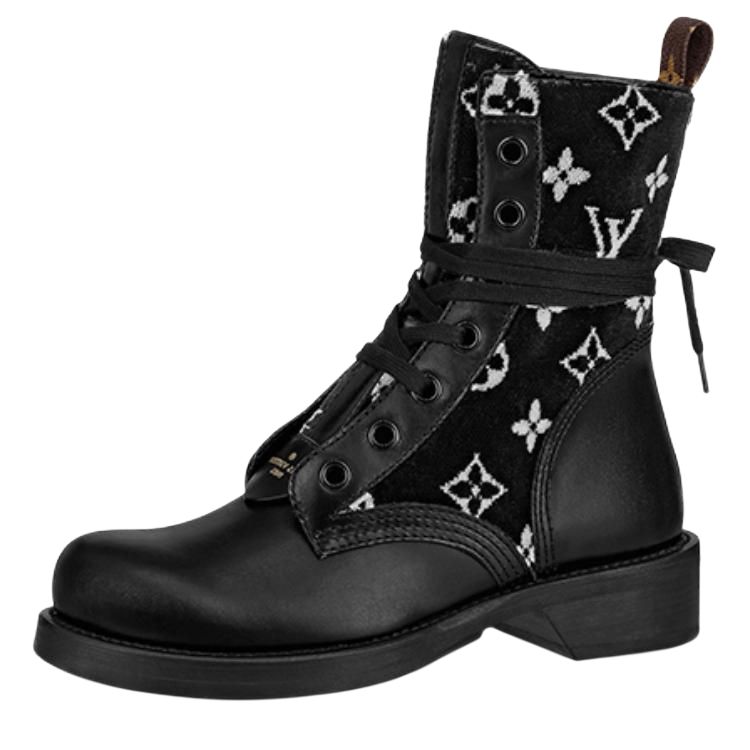 (Women) Louis Vuitton Metropolis Flat Ranger Boots &#x27;Black with White Monogram&#x27; 1A95Z4