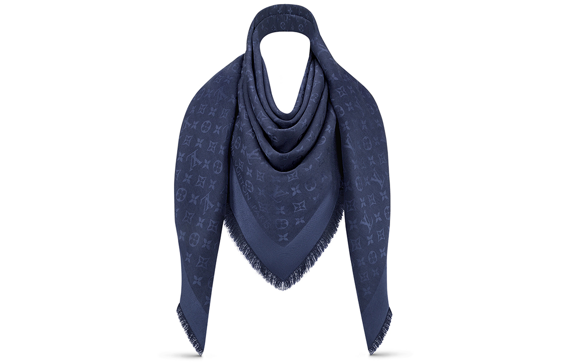 (Women) Louis Vuitton Midnight Blue Silk Wool Shawl for Women M72412 圖 2