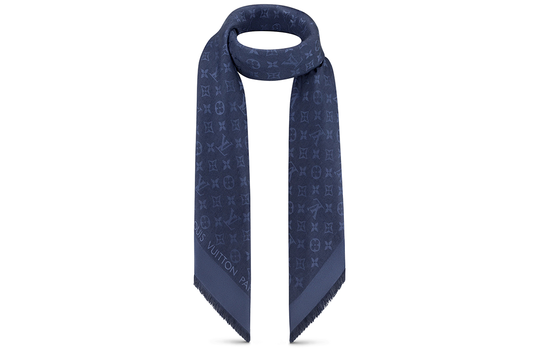 (Women) Louis Vuitton Midnight Blue Silk Wool Shawl for Women M72412 圖 3