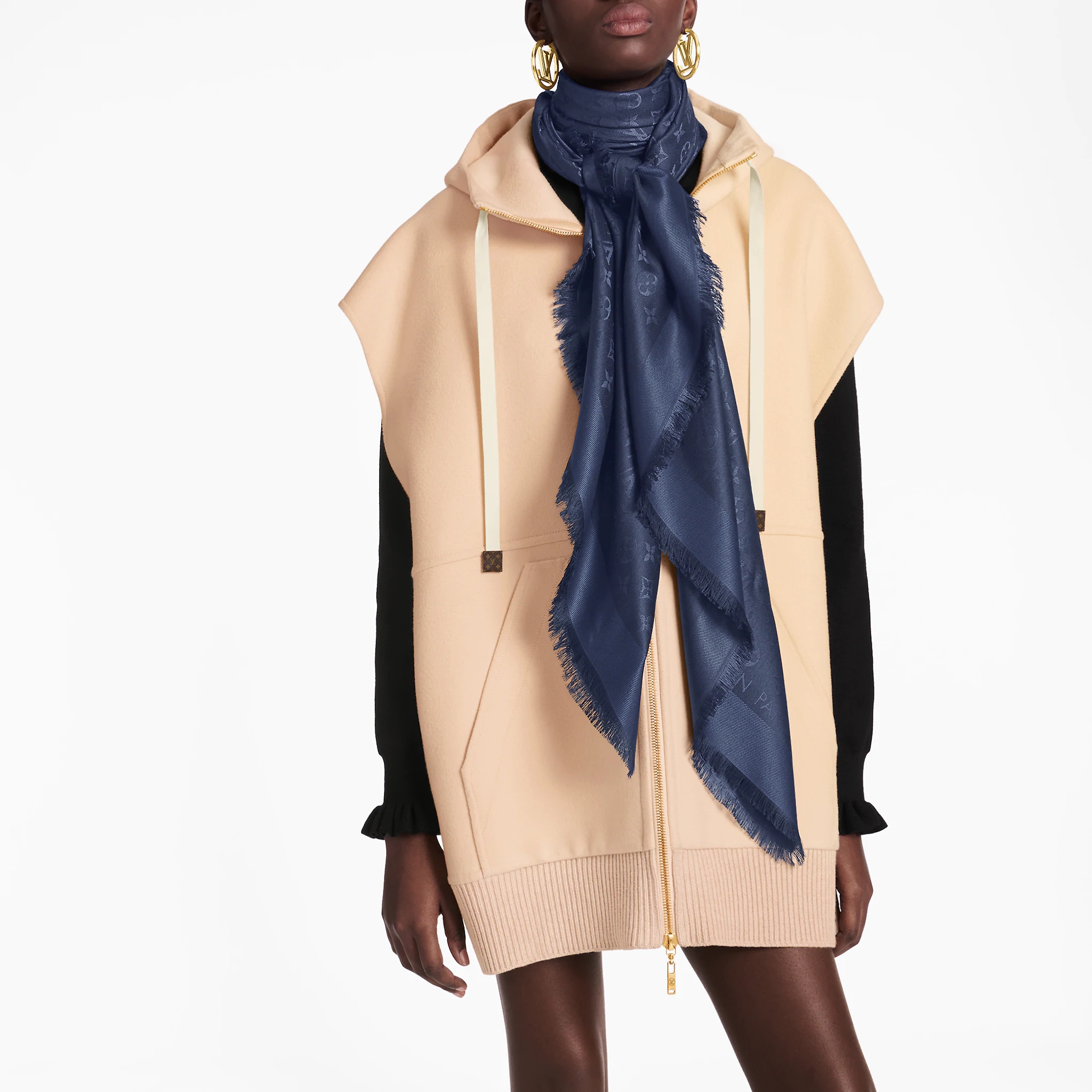 (Women) Louis Vuitton Midnight Blue Silk Wool Shawl for Women M72412 圖 5
