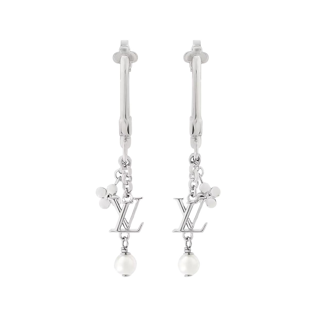 (Women) Louis Vuitton Minimalist Elegant Resin Pearl Earrings Women Silver M02674