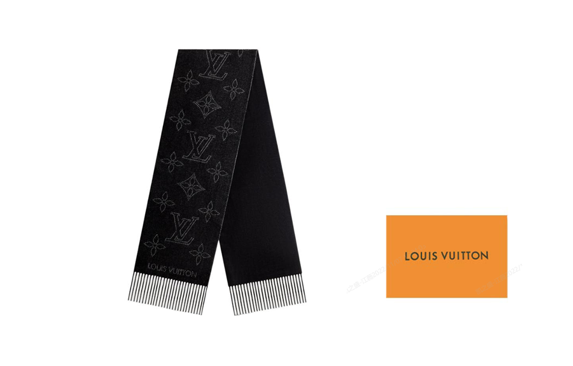 (Women) LOUIS VUITTON Monogram Black Wool Scarf with Tassels for Women. M77902 圖 2