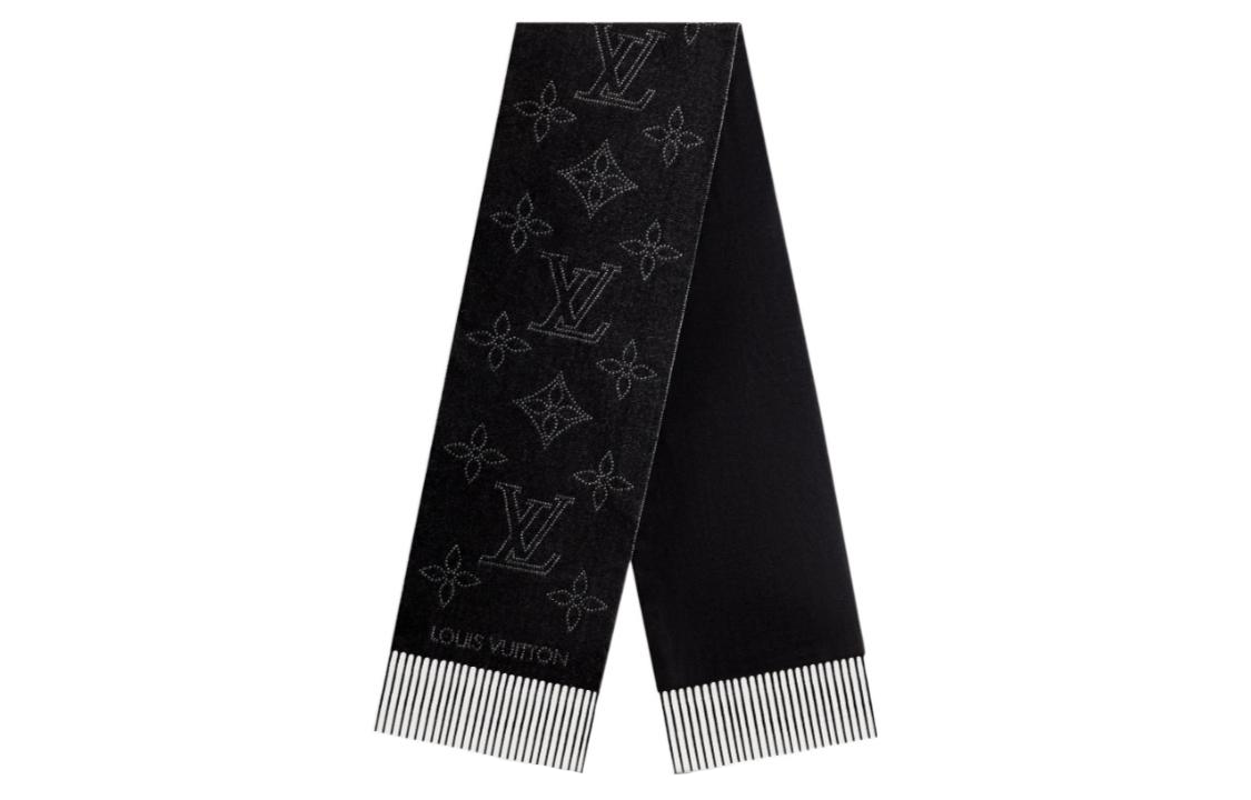 (Women) LOUIS VUITTON Monogram Black Wool Scarf with Tassels for Women. M77902 圖 3