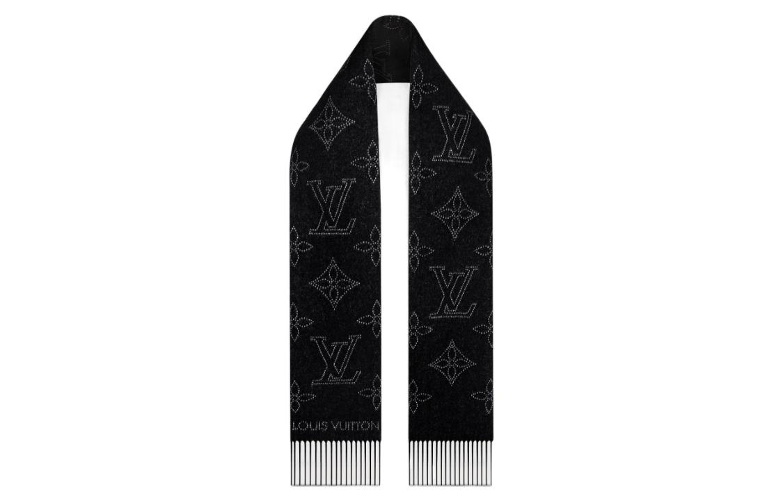 (Women) LOUIS VUITTON Monogram Black Wool Scarf with Tassels for Women. M77902 圖 4