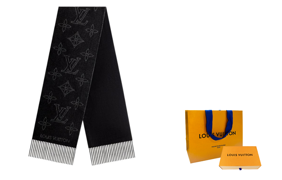 (Women) LOUIS VUITTON Monogram Black Wool Scarf with Tassels for Women. M77902 圖 5