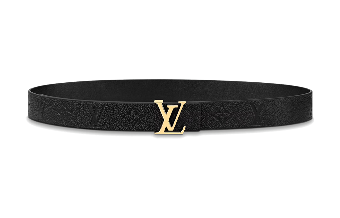 Order (W) Cinturón de Cuero Negro Louis Vuitton con Hebilla Monograma Ancho 3cm MO328W