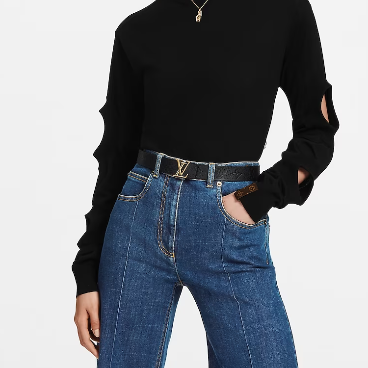 Purchase (W) Cinturón de Cuero Negro Louis Vuitton con Hebilla Monograma Ancho 3cm MO328W