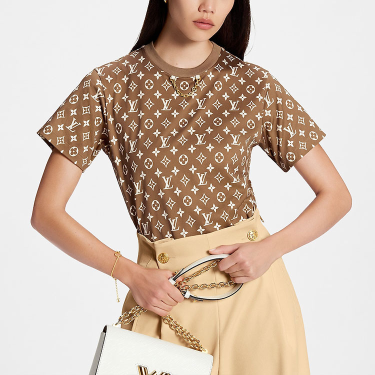 Details for (W) 路易威登老花鏈條點綴棕色圓領T恤 1AB9HB