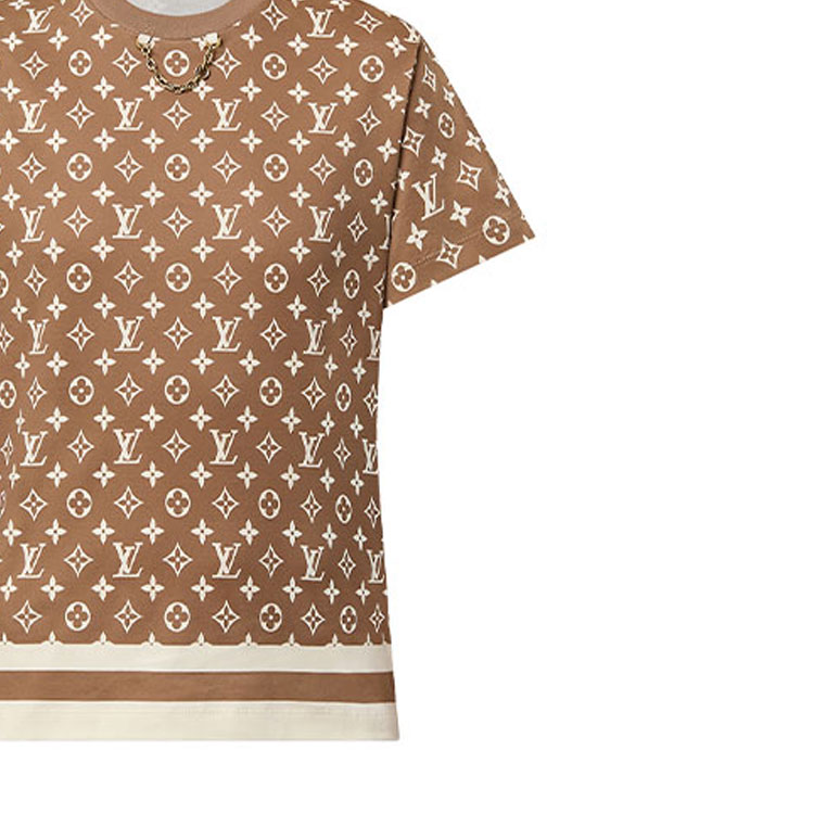 Cheap (W) 路易威登老花鏈條點綴棕色圓領T恤 1AB9HB
