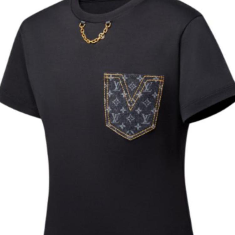 (Women) LOUIS VUITTON Monogram Chain Pocket T-Shirt Black Womens 1AGT07 圖 7