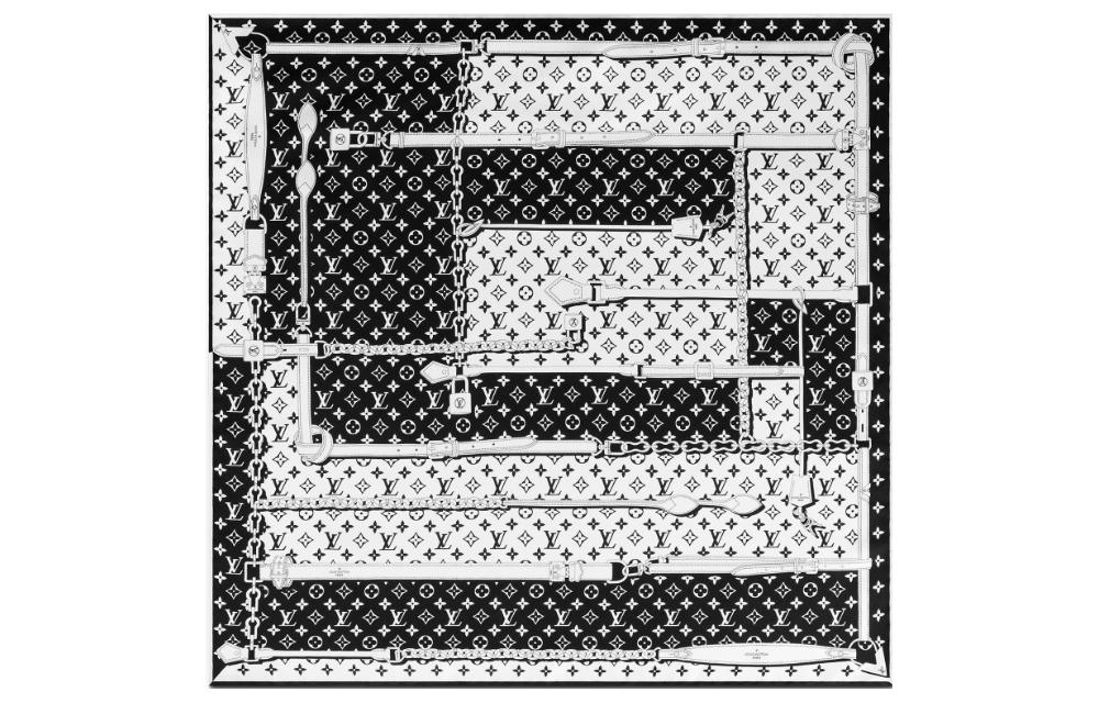 (Women) Louis Vuitton Monogram Confidential Silk Scarf Black  Classic Logo Design. M77351