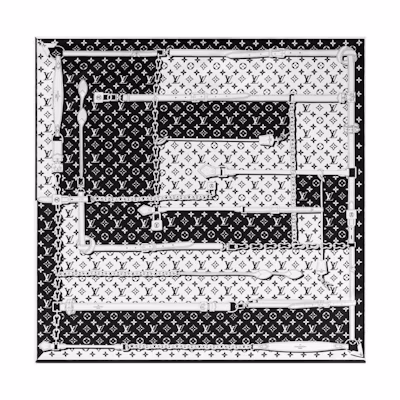 (Women) Louis Vuitton Monogram Confidential Silk Scarf Black Classic Logo Design. M77351