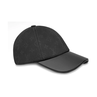 (Women) LOUIS VUITTON Monogram Cotton Cap with Lambskin Trim Black M7088M