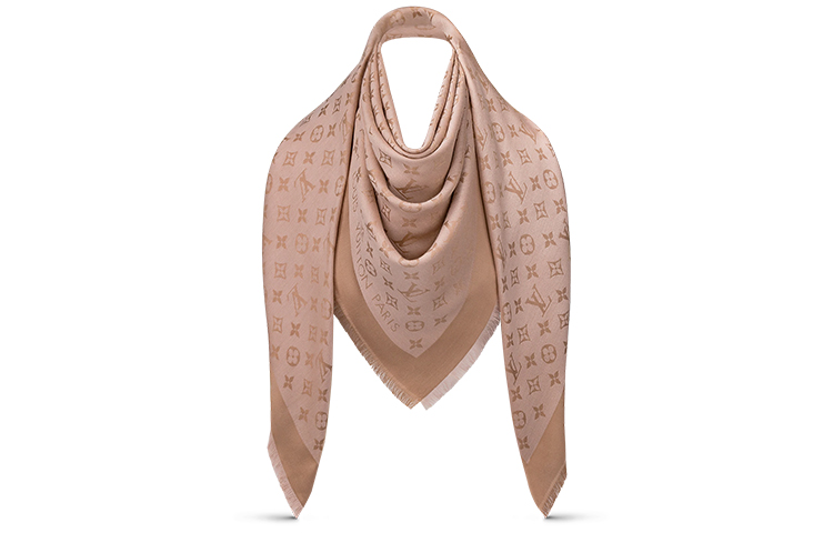 (Women) Louis Vuitton Monogram Denim Shawl Silk Wool Scarf M76068 圖 2