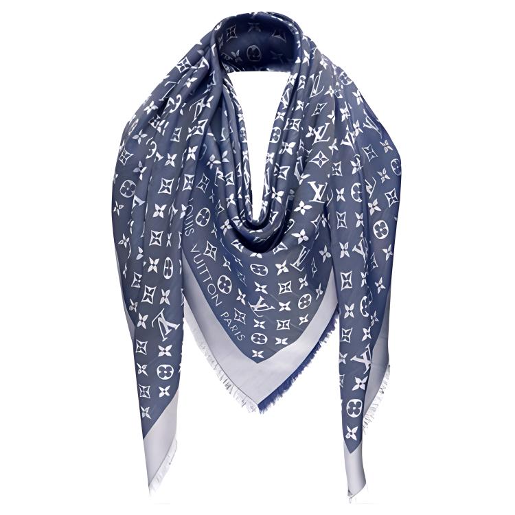 (Women) LOUIS VUITTON Monogram Denim Signature Print Shawl Blue M71376