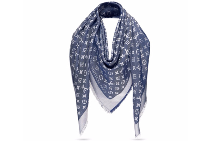 (Women) LOUIS VUITTON Monogram Denim Signature Print Shawl Blue M71376 圖 2