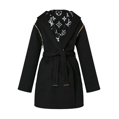 (Women) LOUIS VUITTON Monogram Double-Sided Hooded Long Coat Women Black 1AC2D8