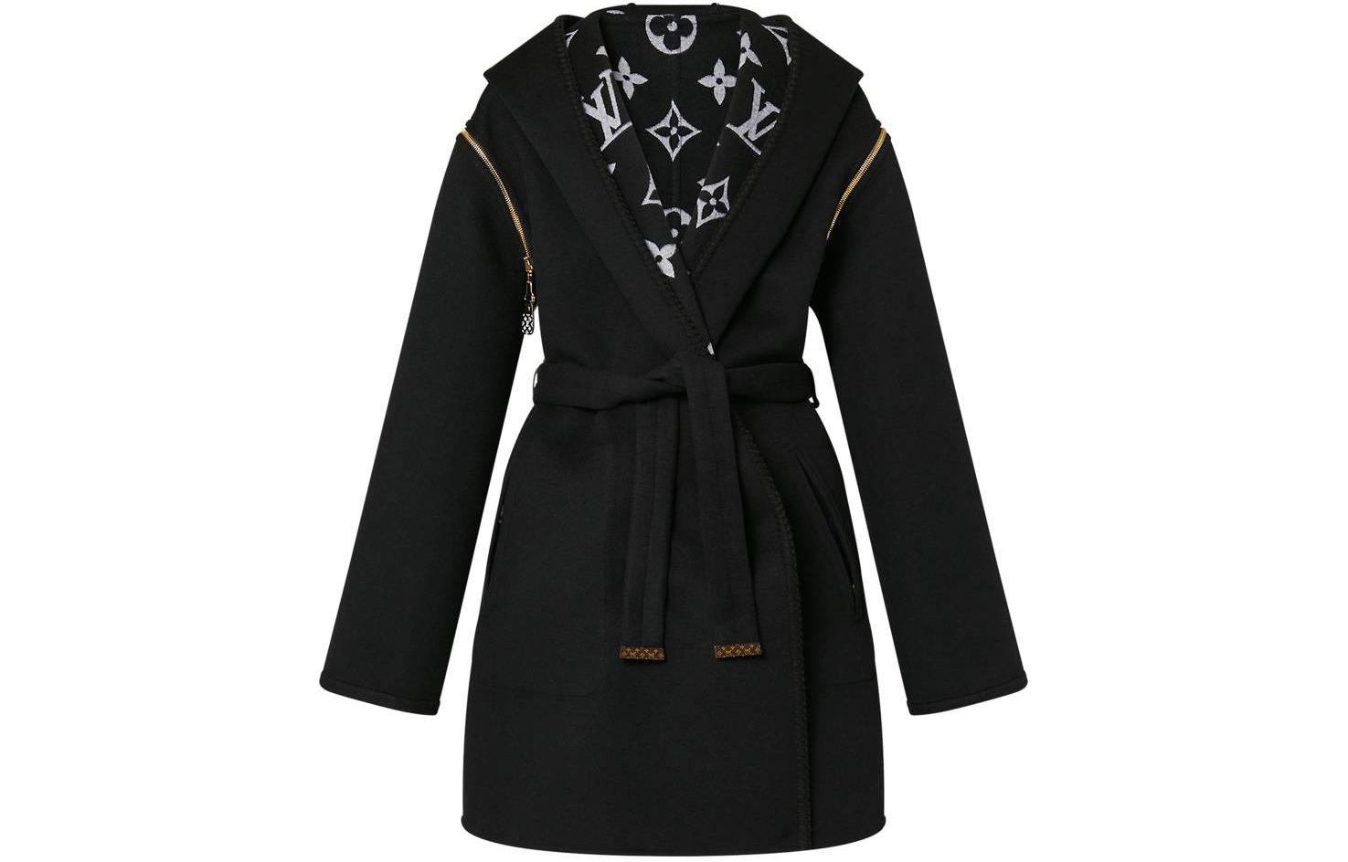 Order (Women) LOUIS VUITTON Monogram Double-Sided Hooded Long Coat Women Black 1AC2D8