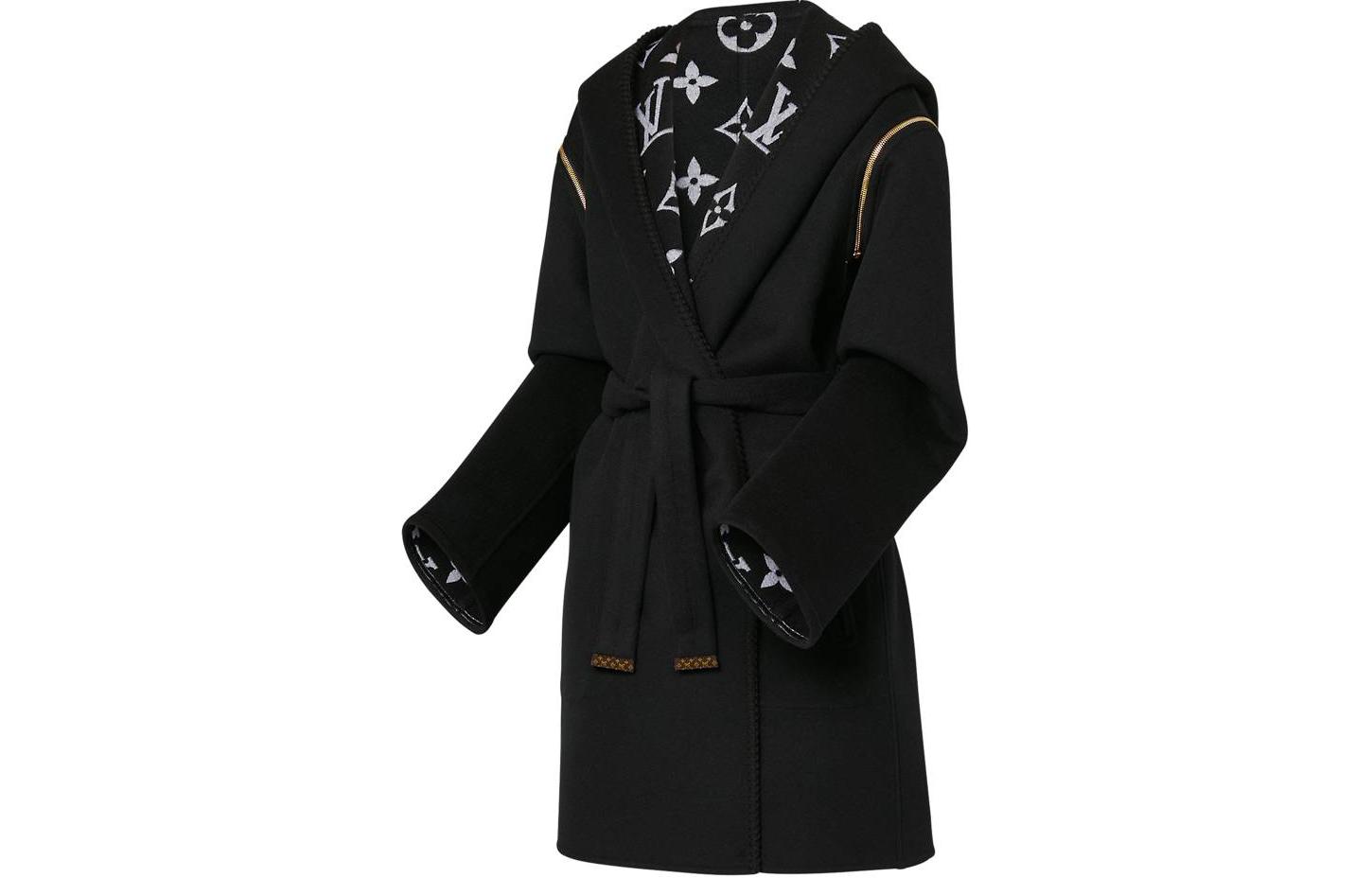 Shop (Women) LOUIS VUITTON Monogram Double-Sided Hooded Long Coat Women Black 1AC2D8