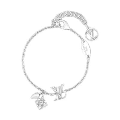 (Women) LOUIS VUITTON Monogram Floral Decor Silver Metal Bracelet M1120A
