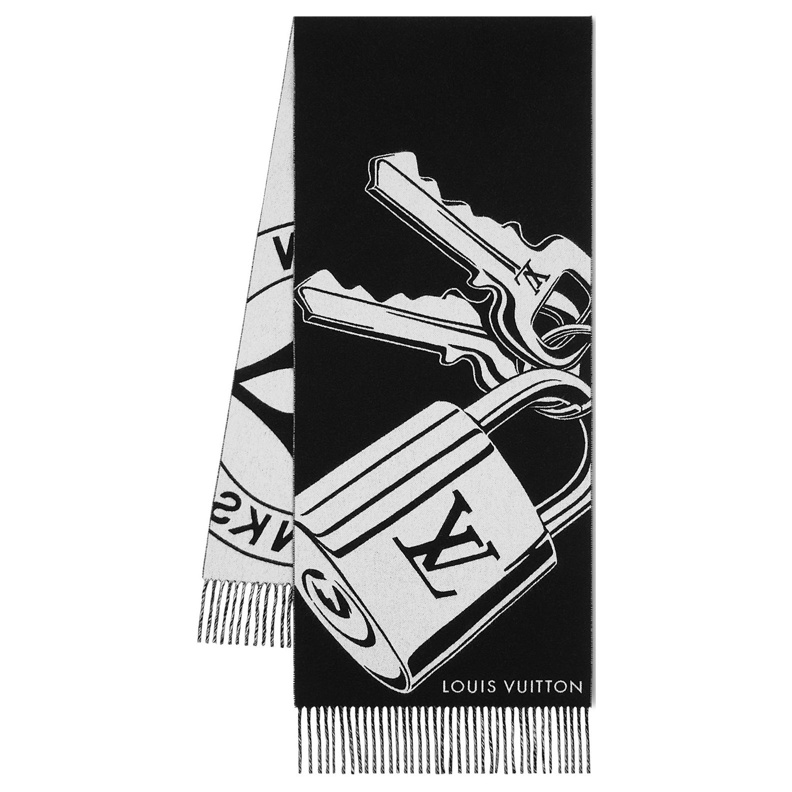 (Women) LOUIS VUITTON Monogram Floral Pattern Wool Scarf  Black. M92855