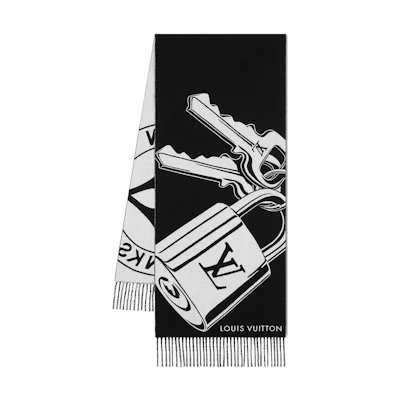 (Women) LOUIS VUITTON Monogram Floral Pattern Wool Scarf Black. M92855