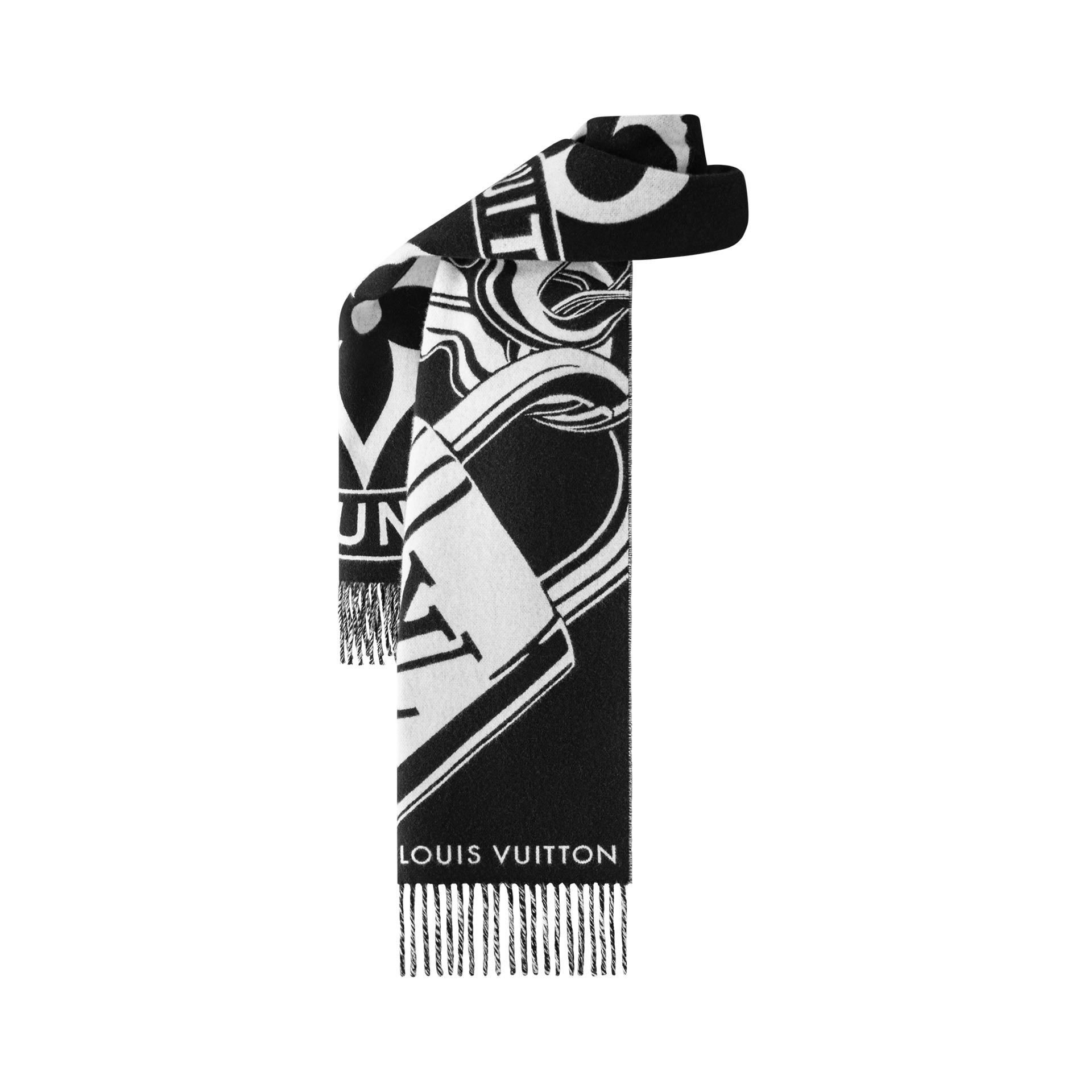 (Women) LOUIS VUITTON Monogram Floral Pattern Wool Scarf  Black. M92855 圖 3