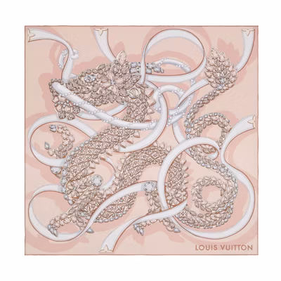 (Women) LOUIS VUITTON Monogram Flower Pink Silk Scarf for Women. M79165