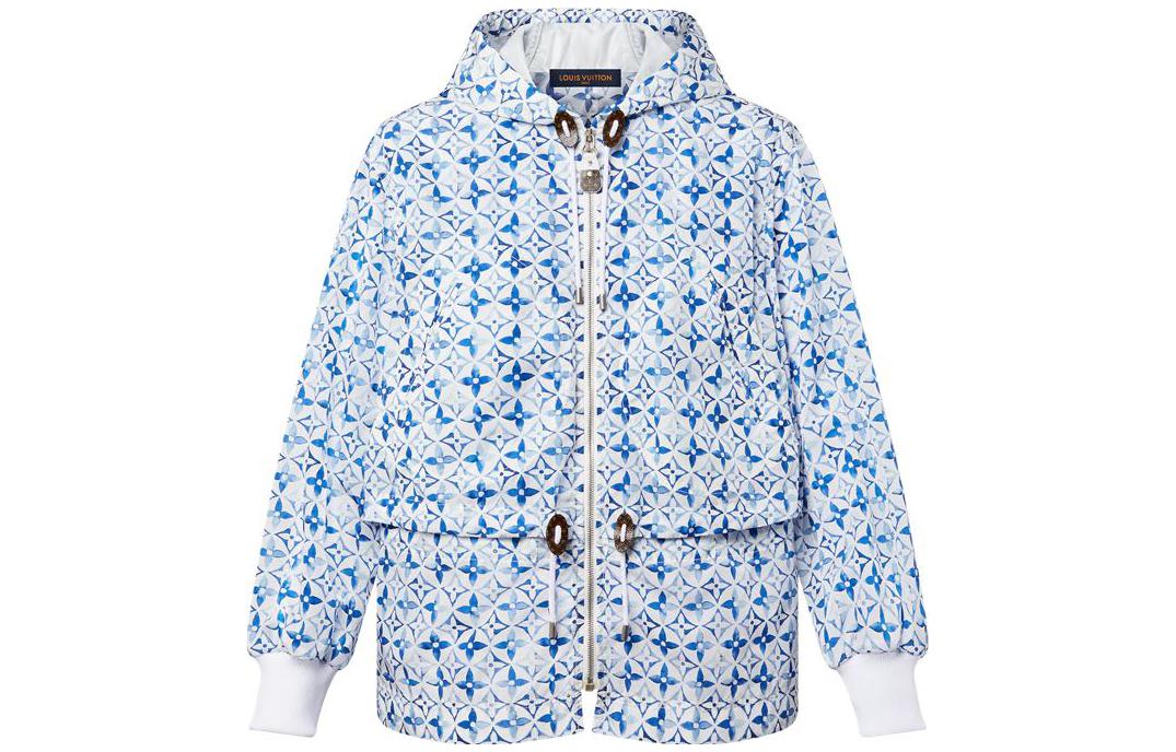 (Women) LOUIS VUITTON Monogram Flower Tile FW23  Blue Zip Hoodie Jacket. 1ABQ56