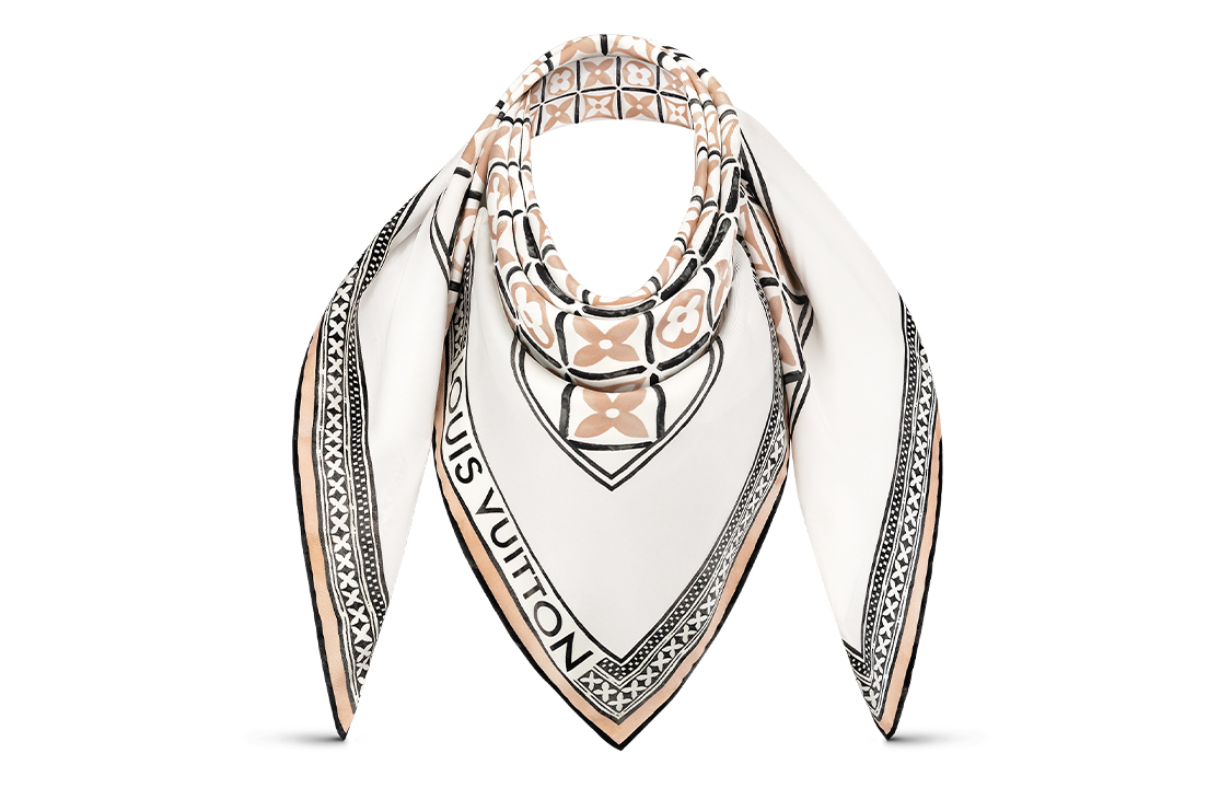 (Women) Louis Vuitton Monogram Flower Tile Scarf - Summer Watercolor Floral Beige Women M78980 圖 4