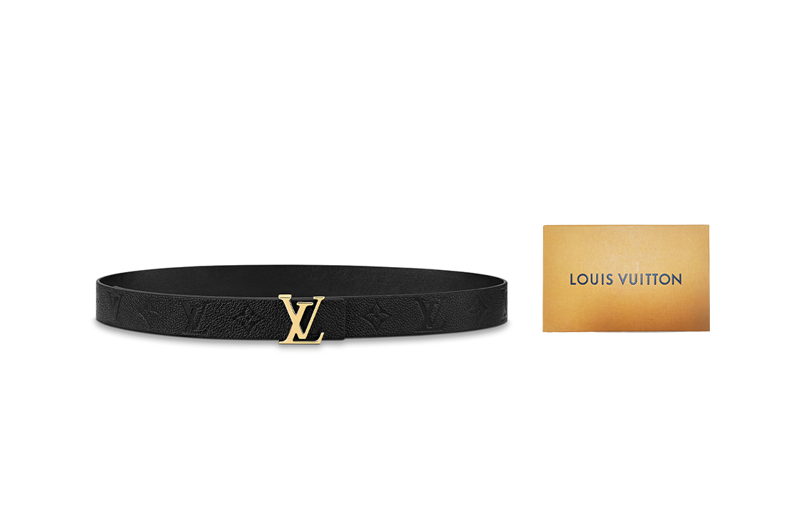 (Women) Louis Vuitton Monogram Gold Buckle Reversible Leather Belt Black 3cm M0328