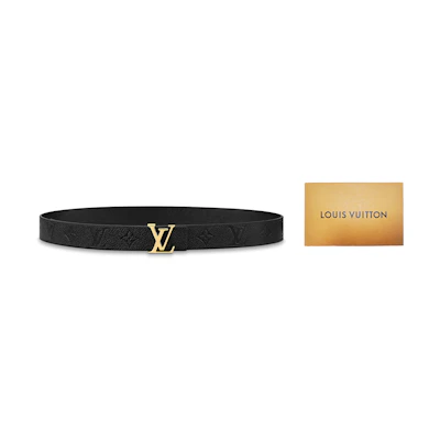 (Women) Louis Vuitton Monogram Gold Buckle Reversible Leather Belt Black 3cm M0328