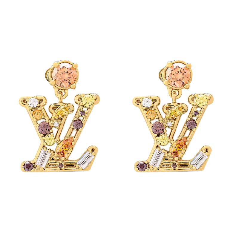 (Women) LOUIS VUITTON Monogram Gold Metal Earrings for Women M02644