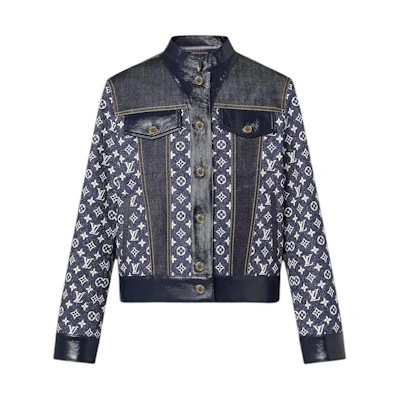 (Women) LOUIS VUITTON Monogram Logo Denim Button-Up Jacket Navy Blue 1AC0QM