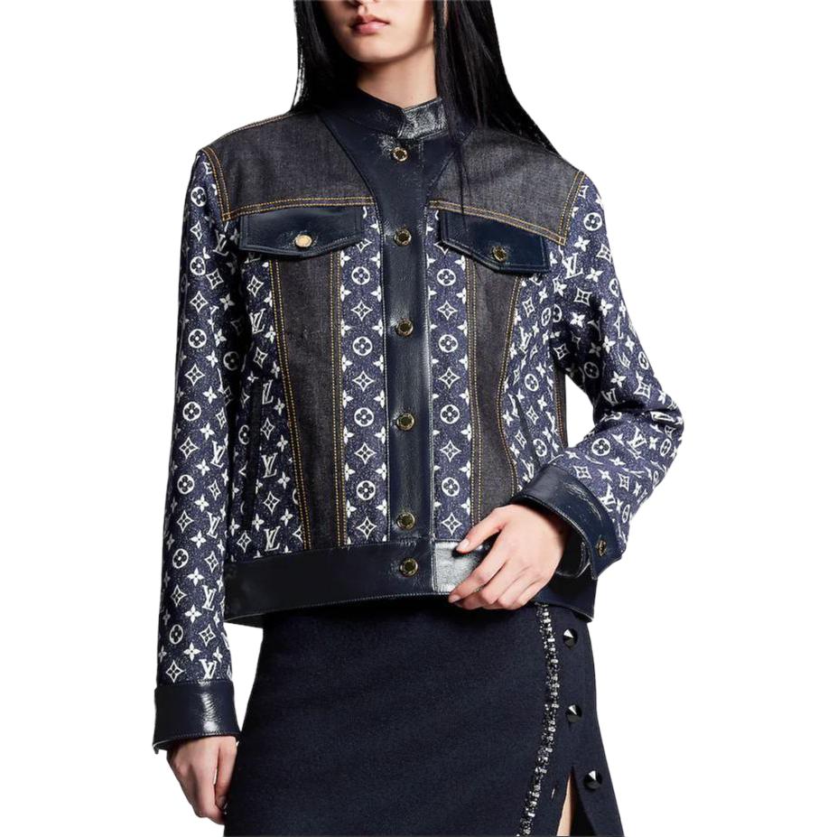 (Women) LOUIS VUITTON Monogram Logo Denim Button-Up Jacket Navy Blue 1AC0QM 圖 5