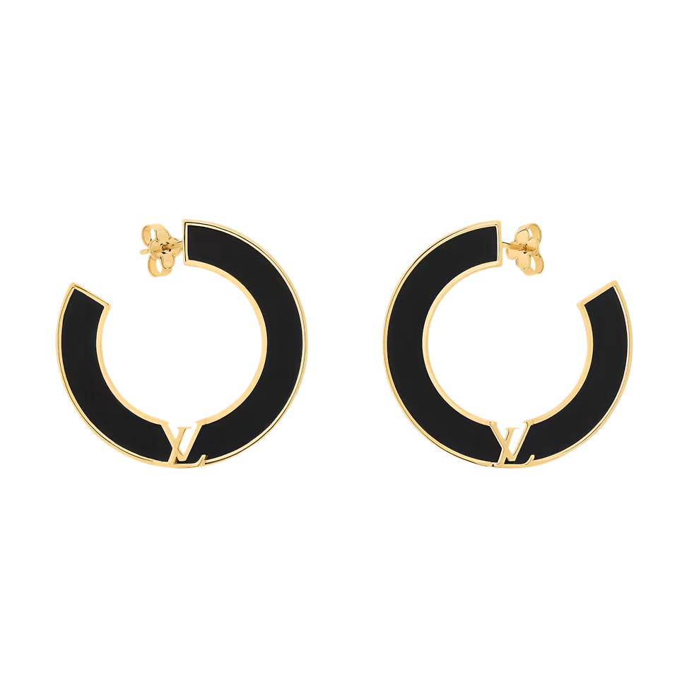 (Women) Louis Vuitton Monogram Metal Earrings  Black/Gold. M03026
