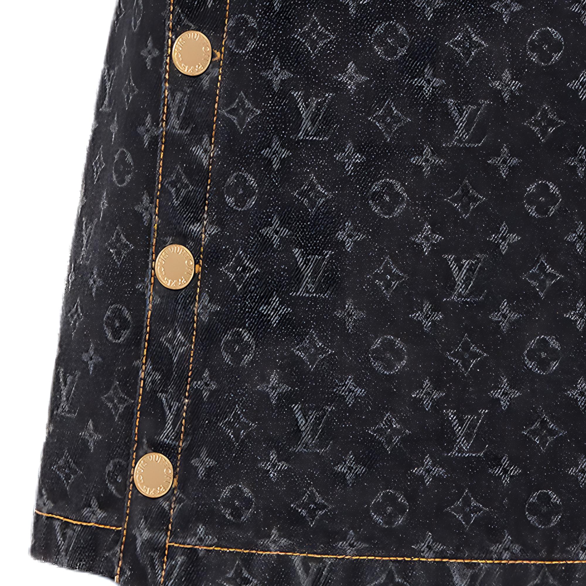 Purchase (Women) LOUIS VUITTON Monogram Print A-Line Denim Skirt Women Black 1AGNE1